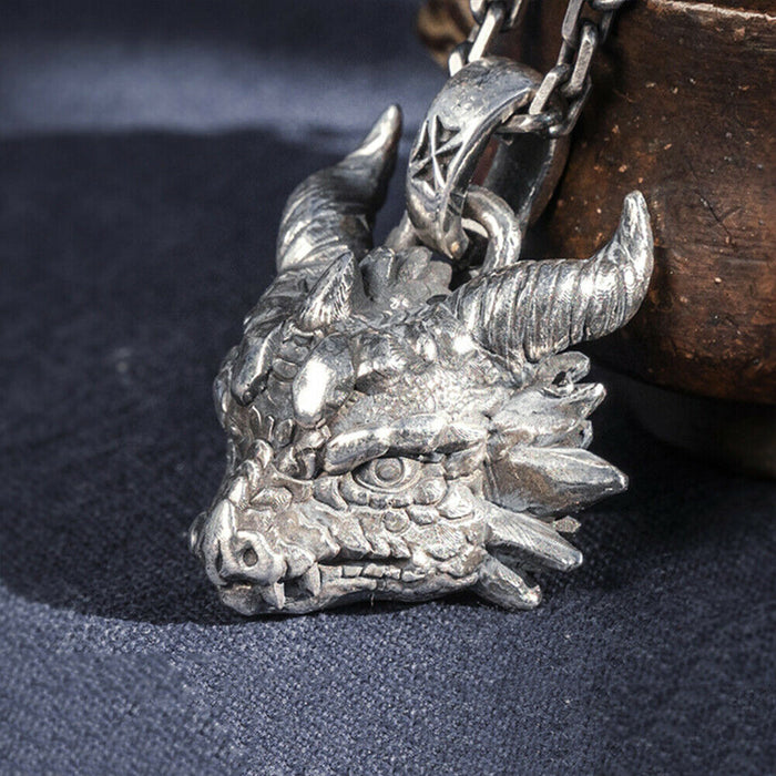Real Solid 999 Sterling Silver Pendants Dragon King Animal Head Jewelry