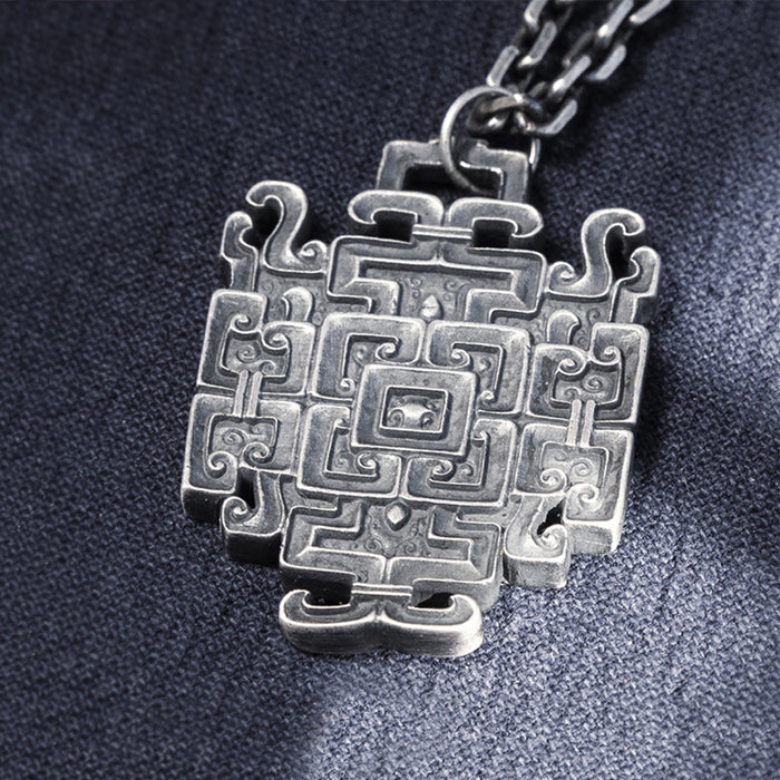 Real Solid 999 Sterling Silver Pendants Geometric Pattern Jewelry