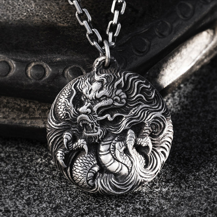 Real Solid 999 Sterling Silver Pendants Animal Dragon Round Jewelry