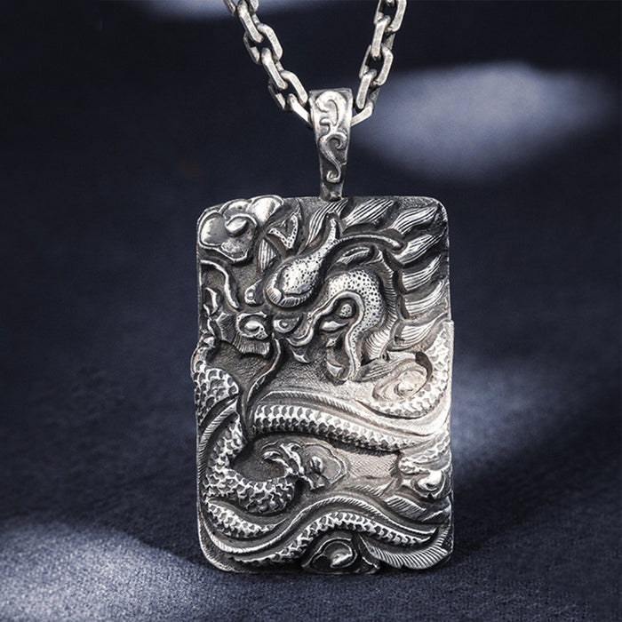 Real Solid 999 Sterling Silver Pendants Animal Dragon Rectangle Jewelry