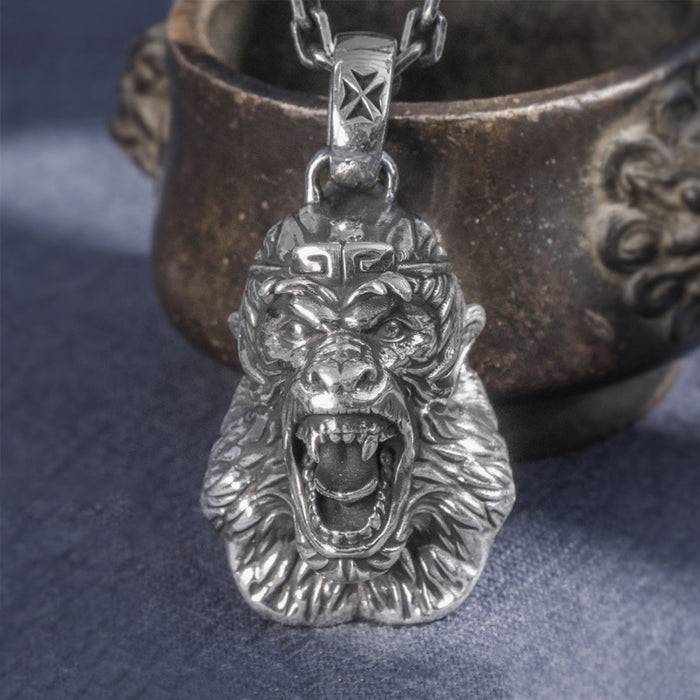 Real Solid 999 Sterling Silver Pendants  Animal Monkey Auspicious Cloud Jewelry