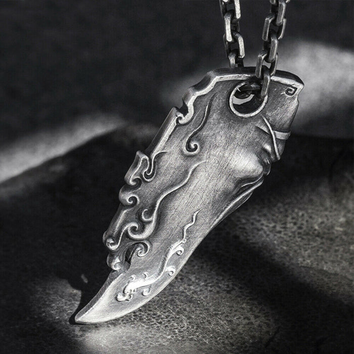 Men's Real Solid 999 Sterling Silver Pendants Knife Auspicious Cloud Fashion Jewelry
