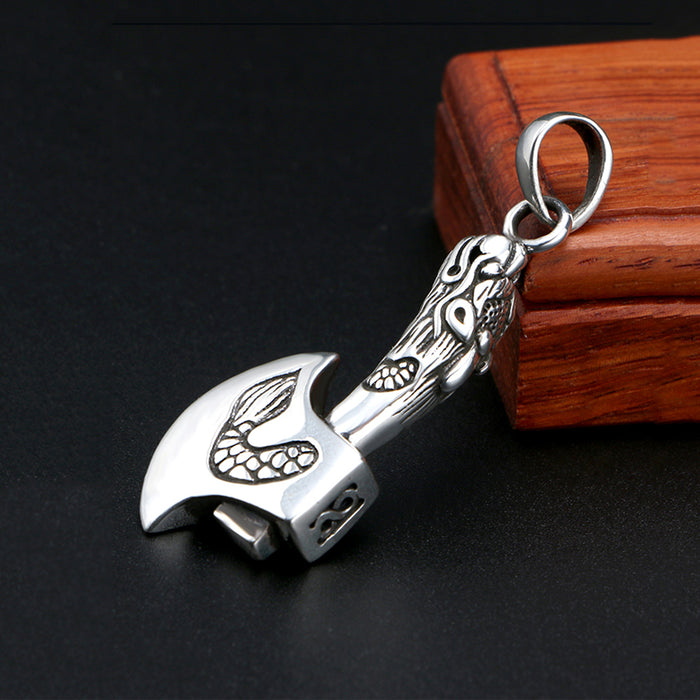 Men's Real Solid 990 Sterling Pure Silver Pendant Animal Tail Axe Dragon Head Jewelry