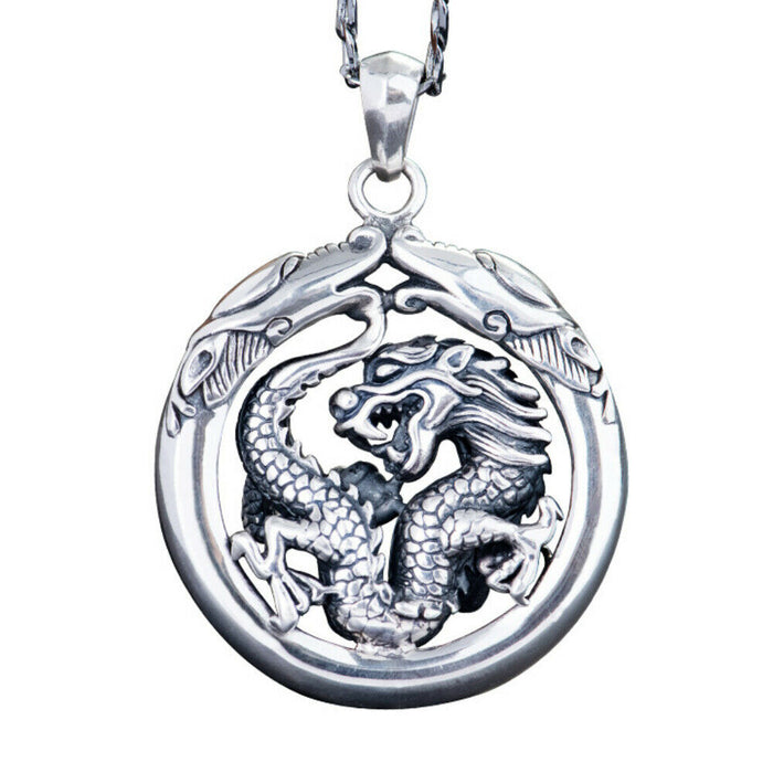 Real Solid 999 Sterling Silver Pendants Jewelry Animal Zodiac Dragon Hollow Round Luck Couples Jewelry