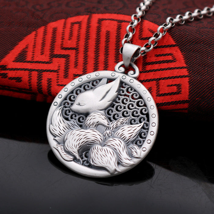 Real Solid 999 Sterling Silver Pendants Jewelry Animal Fox Nine-tailed Fox Pierced Fashion Jewelry