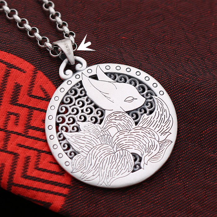 Real Solid 999 Sterling Silver Pendants Jewelry Animal Fox Nine-tailed Fox Pierced Fashion Jewelry