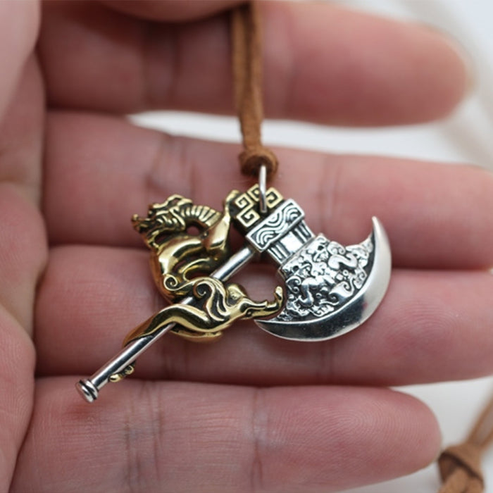 Real Solid 925 Sterling Silver Pendants Hatchet Brass Dragon Men Fashion HipHop Jewelry