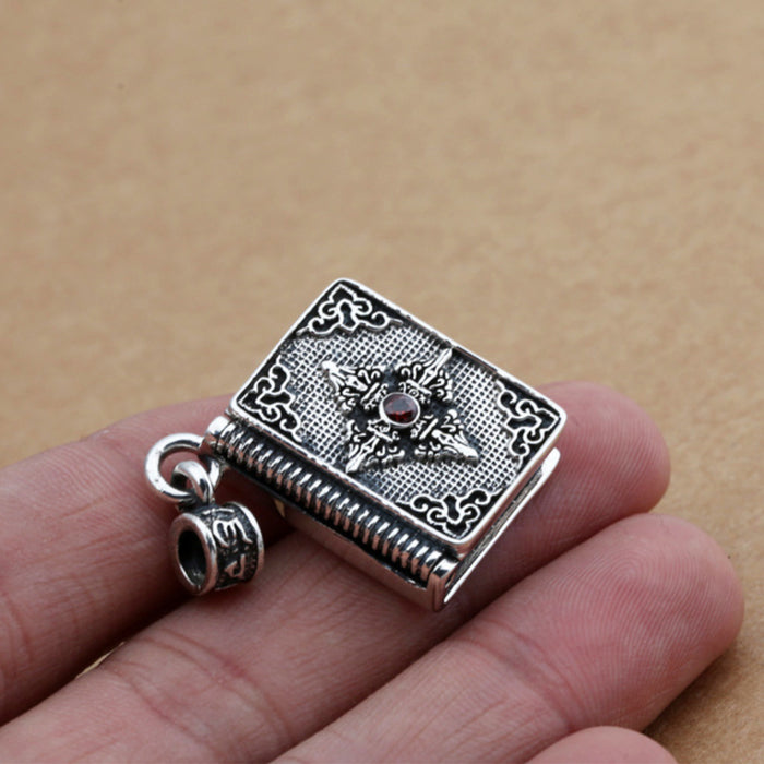 Real Solid 925 Sterling Silver Pendants Vajra Book Box Can Open Om Mani Padme Hum Fashion Jewelry