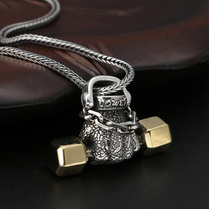 Real Solid 925 Sterling Silver Pendants Fist Dumbbell Sports Hand Fashion Jewelry
