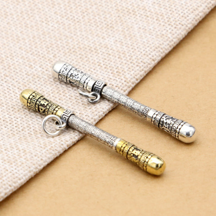 Real Solid 925 Sterling Silver Pendants Amulet Golden Cudgel Protection Fashion Jewelry