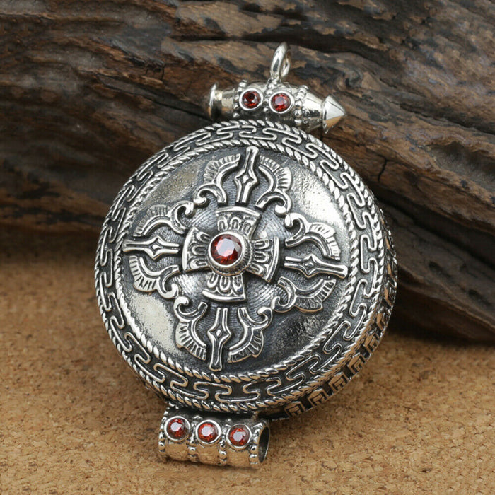 Real Solid 925 Sterling Silver Pendants Round Box Garnet Cross Can Open Fashion Jewelry