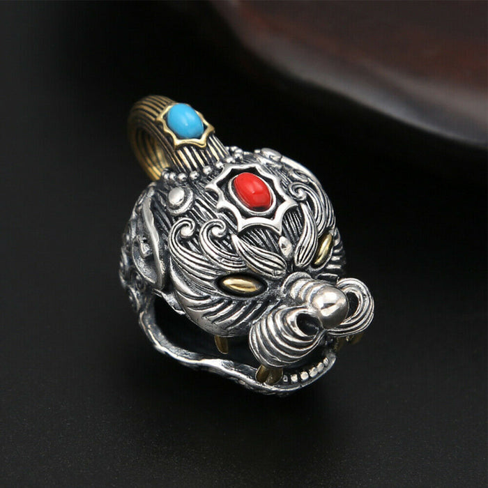 Real Solid 925 Sterling Silver Gemstone Pendants Brave Troops Animal Bell Fashion Jewelry