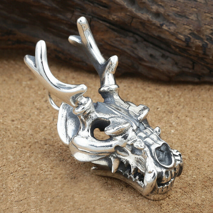 Real Solid 925 Sterling Silver Pendants Dragon Head Animal Horn Men Fashion Jewelry