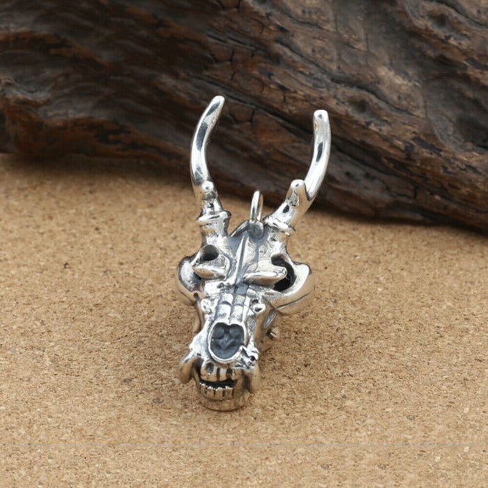Real Solid 925 Sterling Silver Pendants Dragon Head Animal Horn Men Fashion Jewelry