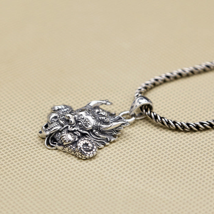 Real Solid 925 Sterling Silver Pendants Dragon Skull Devil Men Fashion Jewelry