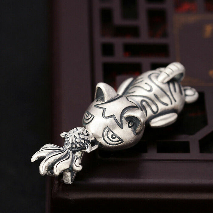 Real Solid 925 Sterling Silver Pendants Cat Fish Animal Fashion Jewelry
