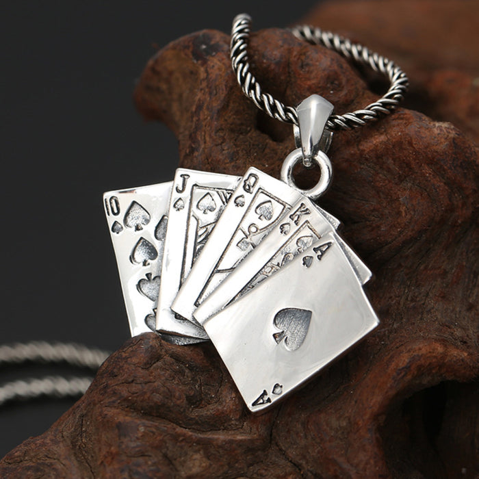 Real Solid 925 Sterling Silver Pendants Playing Cards Games Fashion Jewelry