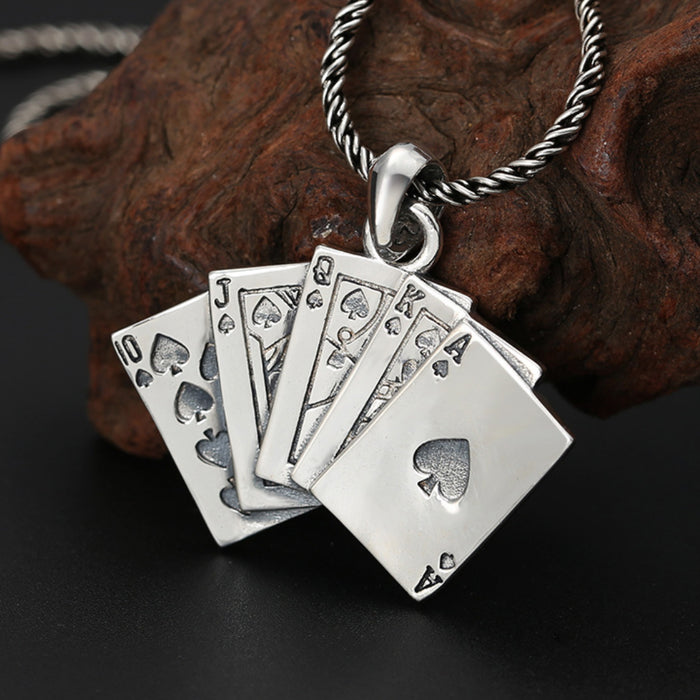 Real Solid 925 Sterling Silver Pendants Playing Cards Games Fashion Jewelry