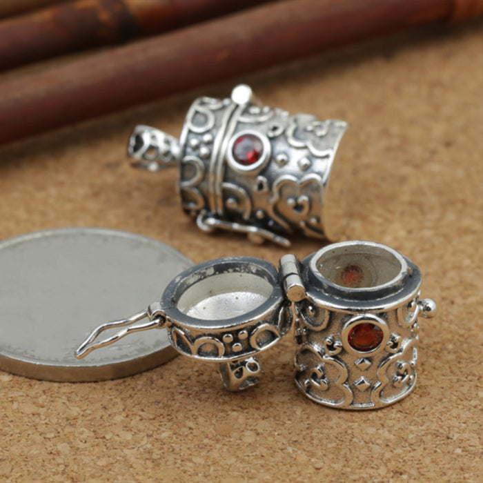 Real Solid 925 Sterling Silver Garnet Pendants Can Open Box Bucket Sachet Heart Fashion Jewelry
