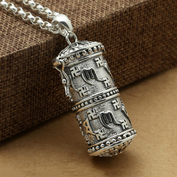 Real Solid 925 Sterling Silver Pendants Can Open Barrel Box Om Mani Padme Hum Religious Fashion Jewelry