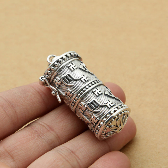 Real Solid 925 Sterling Silver Pendants Can Open Barrel Box Om Mani Padme Hum Religious Fashion Jewelry