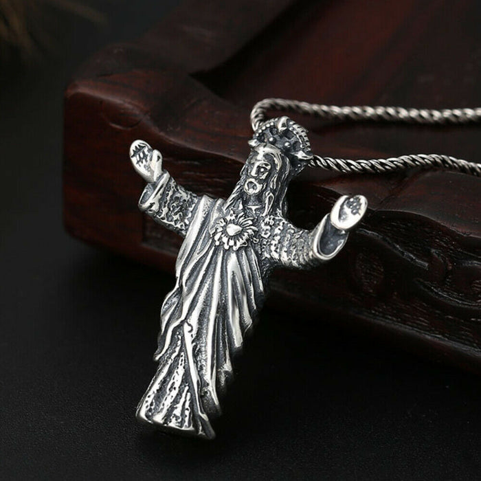 Real Solid 925 Sterling Silver Pendants Jesus Christian Fashion Jewelry