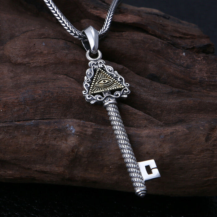 Real Solid 925 Sterling Silver Pendants Key Eye Triangle Fashion Punk Jewelry