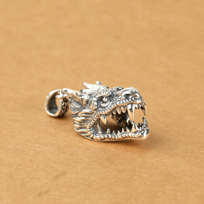 Real Solid 925 Sterling Silver Pendants Dragon Head Animal Men Fashion Jewelry