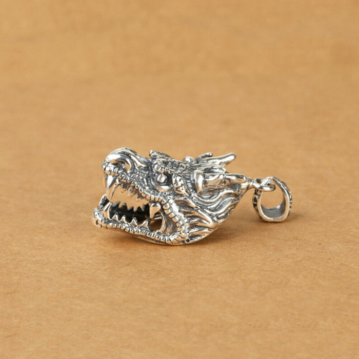 Real Solid 925 Sterling Silver Pendants Dragon Head Animal Men Fashion Jewelry