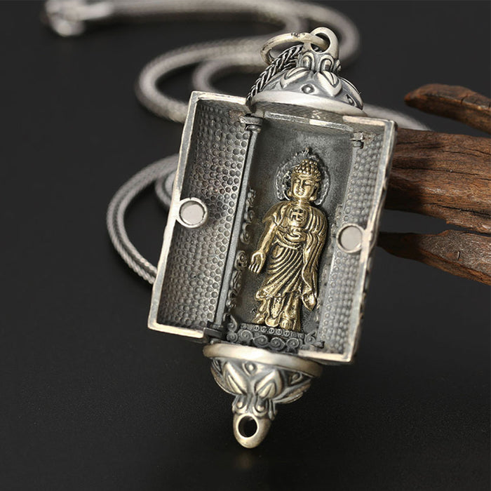 Real Solid 925 Sterling Silver Garnet Pendants Can Open Religions Barrel Box Grass Vine Men Fashion Jewelry