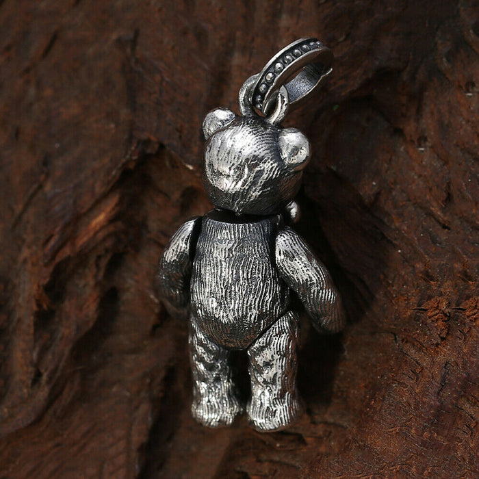 Real Solid 925 Sterling Silver Pendants Movable Bear Animal Bowknot Fashion Jewelry