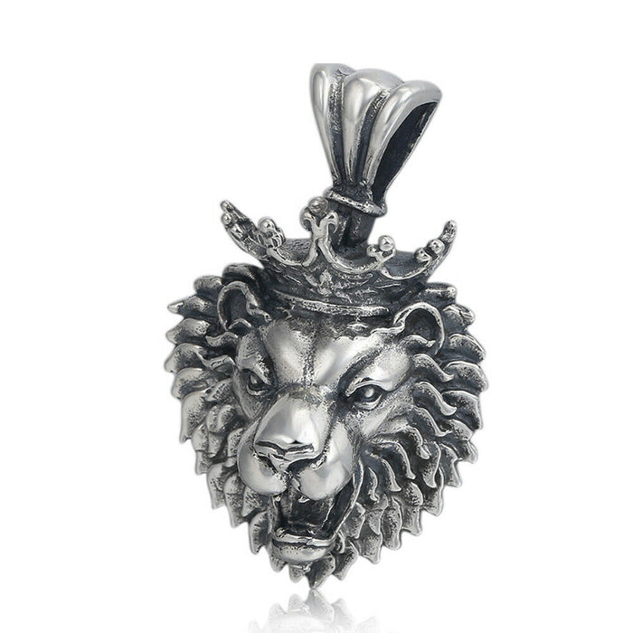 Real Solid 925 Sterling Silver Pendants Lion King Animal Crown Fashion Jewelry