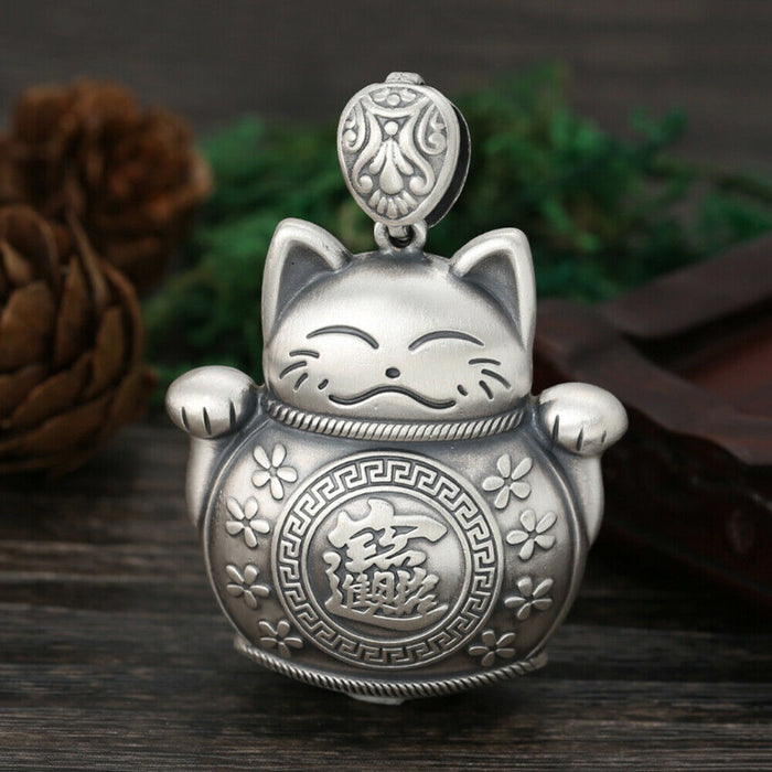 Real Solid 999 Sterling Silver Pendants Animal Fortune Cat Lucky Flower Fashion Jewelry