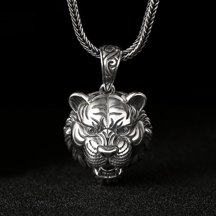 Real Solid 925 Sterling Silver Pendants Zodiac Tiger Animal Fashion Jewelry