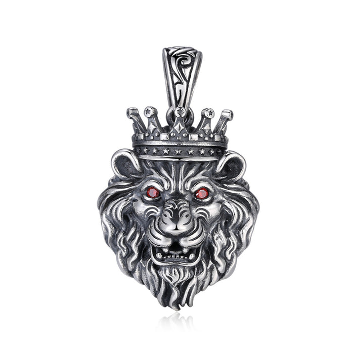Real Solid 925 Sterling Silver Pendants Lion King Animal Crown Men Fashion Jewelry