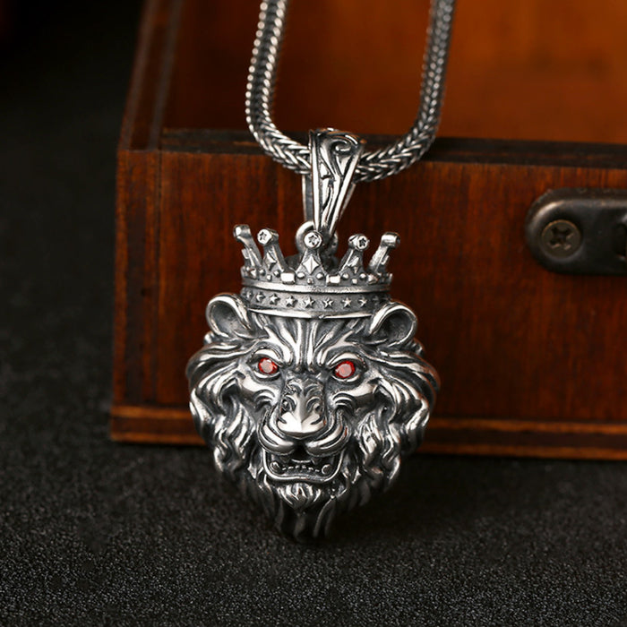 Real Solid 925 Sterling Silver Pendants Lion King Animal Crown Men Fashion Jewelry
