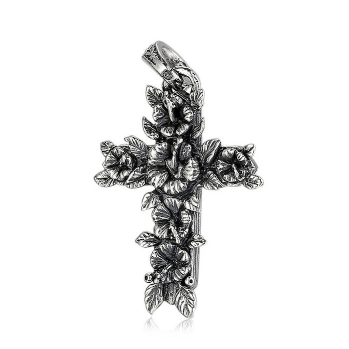 Real Solid 925 Sterling Silver Pendants Cross Flower Leaf  Men Fashion Jewelry
