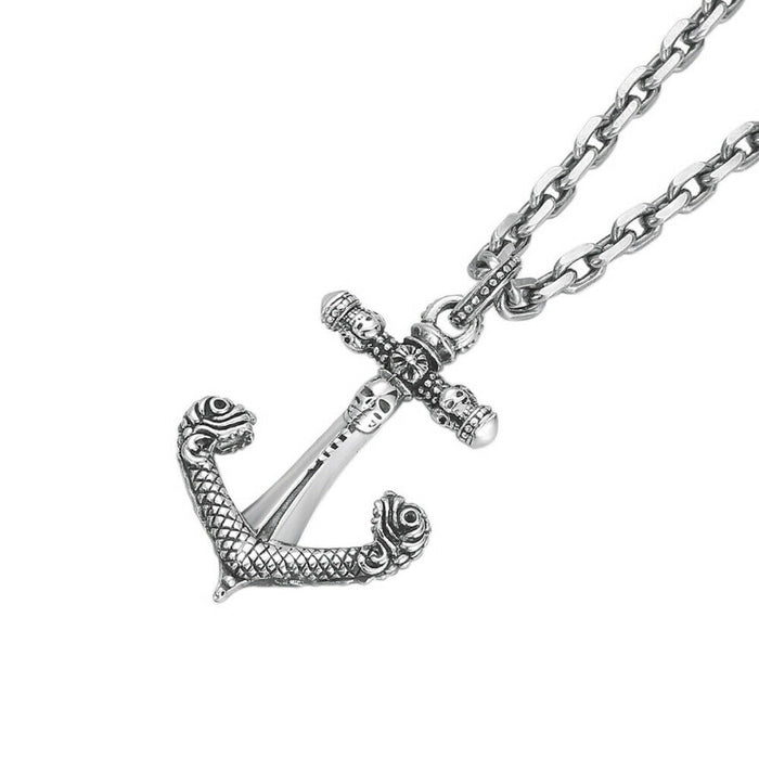 Real Solid 925 Sterling Silver Pendants Anchor Skull Cross Hiphop Jewelry