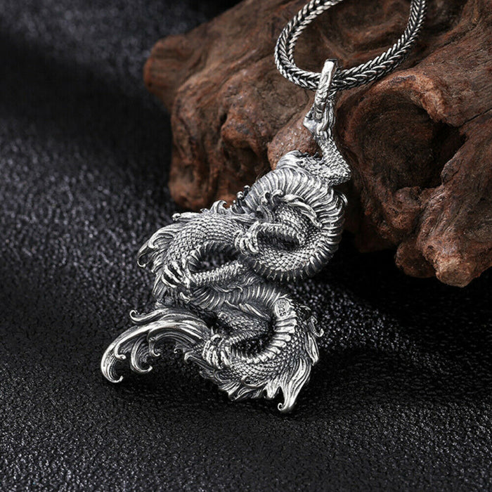 Real Solid 925 Sterling Silver Pendants Dragon Animal Men Fashion Jewelry