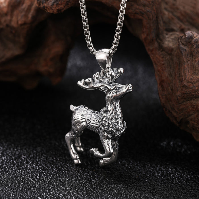 Real Solid 925 Sterling Silver Pendants Sika Deer Animal Men Women Fashion Jewelry