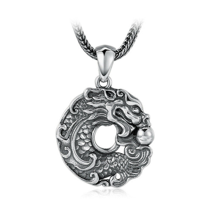 Real Solid 925 Sterling Silver Pendants Fish Dragon Play Bead Fashion Jewelry