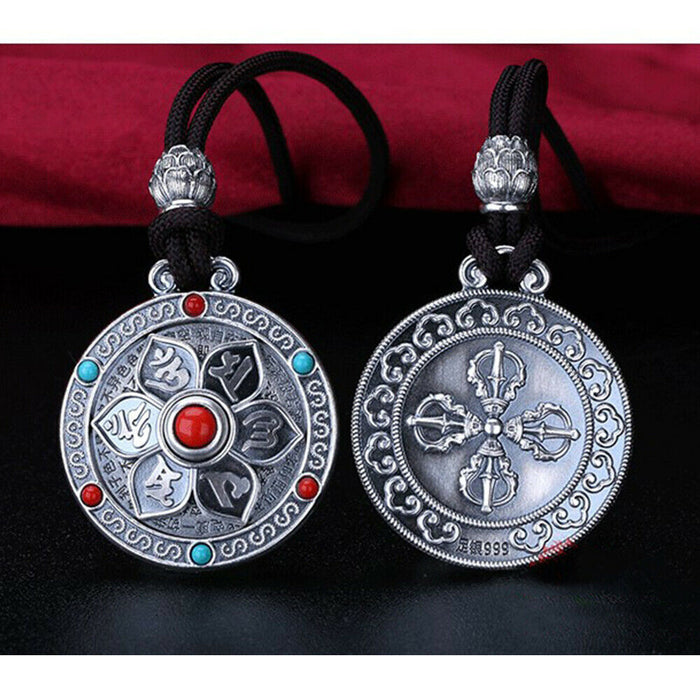 Real Solid 999 Fine Silver Pendants Dragon Om Mani Padme Hum Rotation Amulet Fashion Jewelry