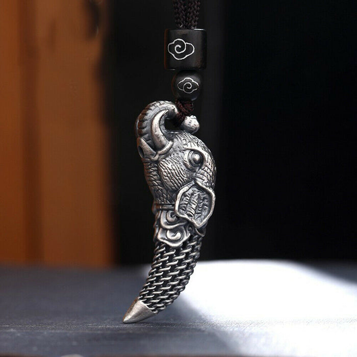 Real 999 Sterling Silver Pendants Wolf Dragon Tooth Ivory Braided Amulet Men Women Fashion Jewelry