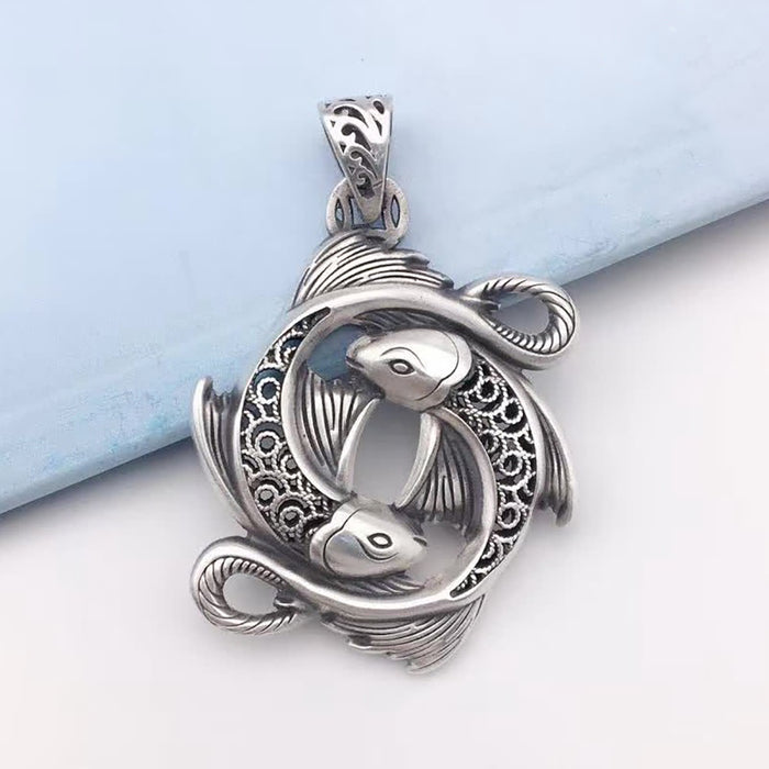 Real Solid 999 Fine Silver Pendants Pierced Double Fish Animals Amulet Fashion Jewelry