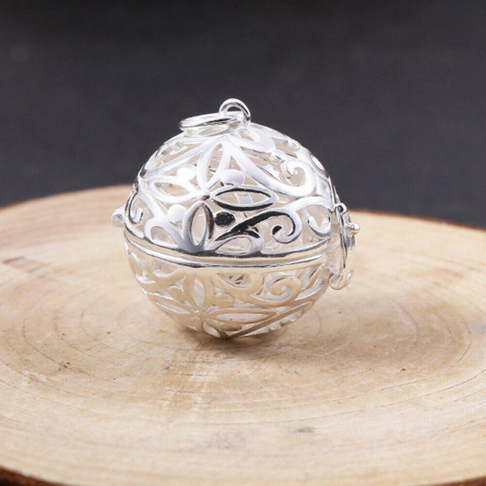 Real Solid 925 Sterling Silver Pendants Pierced Circular Ball Can Open Fashion Jewelry
