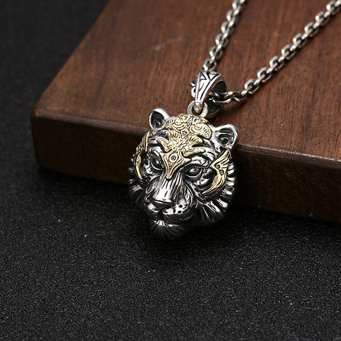 Real Solid 925 Sterling Silver Pendants Animals Tiger Head Pierced Amulet  Fashion Jewelry