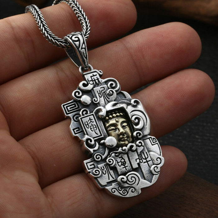 Real Solid 925 Sterling Silver Pendants Buddha Om Mani Padme Hum Amulet  Fashion Jewelry