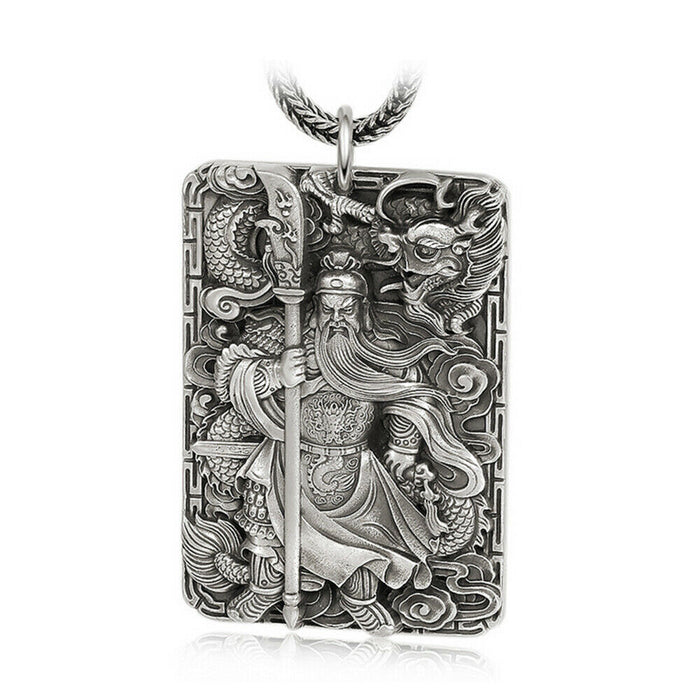 Real Solid 925 Sterling Silver Pendants GuanYu Hero Dragon Sword Amulet Men Fashion Jewelry
