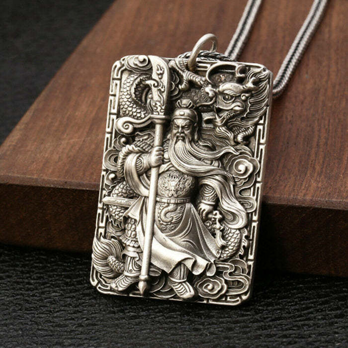 Real Solid 925 Sterling Silver Pendants GuanYu Hero Dragon Sword Amulet Men Fashion Jewelry