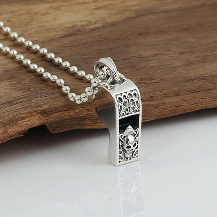 Real Solid 925 Sterling Silver Pendants Skull Whistle Men Women Fashion Jewelry